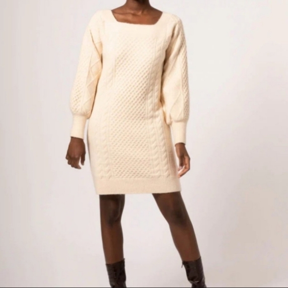 FRNCH Anisia Sweater Dress in Creme - Picture 1 of 15
